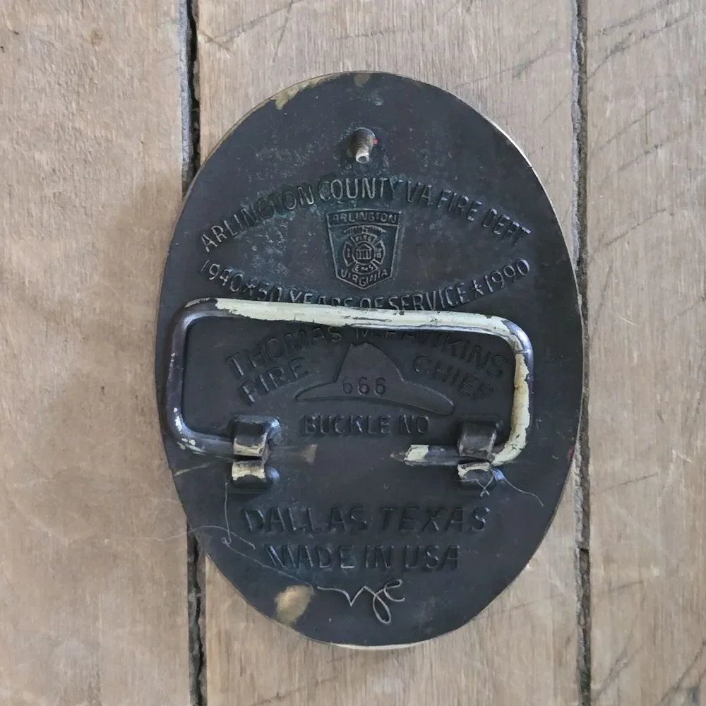 Vintage Fire Department Station Belt Buckle Fire Truck Arlington County VA